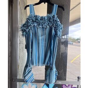 Vintage Y2K Kaelyn-Max striped crinkle ruffle statement top size M